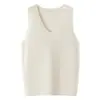 Colete de Cashmere Plano Feminino Gola V de Primeira Camada Sem Mangas Base Solto Casual Tricotado em Cashmere Puro