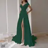 Vestido Falda Larga Blanco Color Sólido Elegante de Oficina Nueva Foto Oficial Primavera Verano 2025 Cuello en V con Volantes Cintura Media