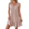 Vestido sin mangas con estampado floral 3D de estilo europeo y americano 2026 para mujer, holgado, casual, cuello en V, estilo veraniego moderno para vacaciones