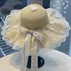 Sombrero de Paja de Verano para Mujer Protección Solar Encaje Lazo Sombrero de Playa Sombrero de Pescador Solar Sombrero Tejido Sensación de Alta Gama