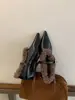 Primer Encuentro Ji Zapatos de Piel con Tacón Grueso de Tacón Alto para Mujer Ropa de Abrigo Otoño/Invierno Combinación con Faldas Puntiagudos con Forro de Felpa Zapatos de Salón de Corte Bajo