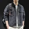 "Zhu Fan Washed" Chaqueta de Mezclilla Estilo Retro Americano para Trabajo para Hombre, Nuevo Estilo Otoño, Cuello Campana, Chaqueta Casual con Múltiples Bolsillos