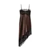 Roupas Femininas Europeias e Americanas Transfronteiriças no Aliexpress: Vestido Assimétrico de Renda com Textura de Cetim de Seda