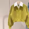 Traje de Primavera y Otoño para Niñas 2026 Nuevo Estilo Moda Ropa para Niños Suéter de Punto con Cuello Camisa Bordado de Toalla Jeans Conjunto de Dos Piezas