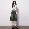 Shorts de Mezclilla Cortos de Pierna Ancha Azul Claro para Mujer, Verano 2026, Delgados de Cintura Alta, Corte Holgado, Adelgazantes, Casuales, Versátiles, Pantalones de Largo Medio