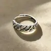 Anillo Vintage Geométrico Retorcido de Plata Tailandesa para Mujer, Diseño Personalizado de Moda Estilo Punk, Suministro de Anillo de Dedo Índice con Cadena Hip-Hop