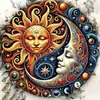 Letrero redondo de hojalata con efecto vidriera vintage con sol, luna, flores, pájaros y paisaje, pintura decorativa patriótica en placa de aluminio y hojalata para comercio transfronterizo