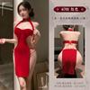 Feimu Vestido Cheongsam Retro de Terciopelo con Hendidura Alta y Tirantes Divididos Tentación Sexy Sin Cubrir los Glúteos Lencería Sexy Zy6701