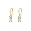 Pendientes Exquisitos de Plata de Ley 925 con Circonita de Colores para Mujer, Clips para Orejas Cuadrados de Lujo Ligero Estilo Europeo y Americano, Pendientes Elegantes Estilo Ins, Accesorios Versátiles para Orejas