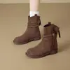 Botines estilo Martin arrugados con forro de polar y flecos western, nuevo modelo invierno 2026, a media pantorrilla, antideslizantes, gamuza, botines cortos ajustados retro para mujer