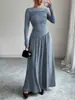 Outono Inverno 2026 Transfronteiriço Novo Estação Independente Amazon Roupas Femininas Europeias e Americanas Uma Alça Plissado Slim Fit Vestido Longo