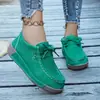 Suministro directo transfronterizo estilo coreano zapatillas de cuero suave para mujer suela gruesa que aumenta la altura zapatos de plataforma suela suave tipo bizcocho con cordones casuales zapatos para mamá