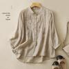 Fotografia Real Artística Solta Respirável Camisa Casual Novo Estilo Elegante Top Bordado Feminino Camisa Baita