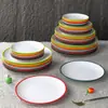 Plato Redondo de Melamina Bicolor Imitación Porcelana para Uso Comercial en Restaurantes tipo Buffet, Plato con Forma de Hueso para Salteados, Plato Plano para Restaurantes de Comida Rápida, Plato para Arroz