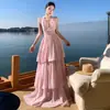 Vestido Fada de Férias na Ilha em Rosa com Detalhes Florais, Tecido Tricot de Damasco, Corte Justo, Direto da Fábrica, Tie-Dye