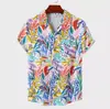 Camisa de Verão Personalizada para Comércio Exterior, Tamanho Europeu, Gola Cubana, Estampa Digital de Flores Tropicais, Manga Curta Casual para Homens na Praia