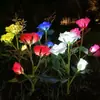 Lâmpada de Encaixe para Gramado Flor Artificial Solar Lâmpada Decorativa Externa para Jardim e Villa Lâmpada de Rosa de Três Cabeças Lâmpada de Jardim à Prova d'Água