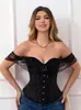 Novo Corset Bustier de Corte Europeu e Americano Top para Vestido de Noite Bodysuit de Noiva Manga Curta Modelador Corte Lolita