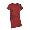 81120-25 Primavera Novo Estilo Europeu e Americano Simples Manga Curta Puro Fenda Lateral Dobra Slim Longo Top Camiseta