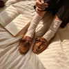 5131-3 Novo Estilo Franja Moda Camurça Sintética Confortável Bico Redondo Salto Anabela Estilo Chanel Original Couro Genuíno Sapatos Femininos