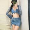 Traje de Baño Dividido Nuevo de Verano 2024 Set de Cuatro Piezas para Mujer Estilo Sexy Tie-Dye Cubre Vientre Adelgazante Traje de Baño para Vacaciones en Aguas Termales