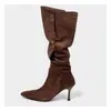 Nuevas Botas de Tacón Alto de Caña Ancha 2026 para Mujer, Estilo Western, Moda Europea y Americana, Botas de Tacón de Bloque de Punta Puntiaguda Sexy con Tachuelas