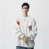 Sudadera con cuello redondo, peso pesado, estampado floral estilo americano para hombre, marca de moda, otoño e invierno, corte holgado, casual, moda urbana, top negro estiloso
