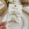 Novo Prendedor de Cabelo e Elástico de Cabelo com Laço de Bolinhas Off-White Estilo Coreano, Sensação de Luxo Estilo Francês, Franjas Laterais e Presilhas para Meninas