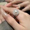 Anillo de Plata con Circonita Blanca Perla Radiante Estilo Coreano Temperamento Lujo Ligero Exquisito Alto Nivel Sentido del Diseño Anillo para Dedo Índice Mujer Socialité