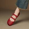 Sapatos Rasos Mary Jane Únicos com Dedos Divididos e Novo Design de Fivela Dupla, Feitos de Couro Bovino de Camada Superior, Disponíveis em Tamanhos Grandes, Sapatos Rasos Femininos de Calçar