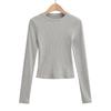 Camiseta de manga larga de punto con cuello redondo y hombros descubiertos, estilo Pure Desire, estilo americano, Spice Girl, ajustada y brillante, 24 otoño
