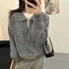 Suéter Gris de Cuello Polo para Mujer Otoño e Invierno Nuevo 2025 Camisa Base de Punto Engrosada Se Puede Usar Afuera en Invierno