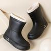 Sapatos de chuva com forro de lã da moda transfronteiriça, tubo curto feminino, cinto de vento fofo para estudantes, sapatos quentes de água, sapatos de borracha à prova d'água para mulheres