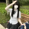Camisa Original Jk con Ceñidor en la Cintura y Manga Corta para Mujer, Uniforme de Otoño, Estilo Universitario de Verano, Inspirada en el Uniforme Escolar Japonés, Camisa Pura y Deseable