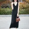 Vestido Básico de Lana Fina de Color Sólido, sin Mangas, Cuello en V, Holgado Casual, Nuevo Vestido de Punto 2026