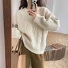 Suéter Feminino Outono e Inverno Suave Cera Azul Preguiçoso Vento Twist Suave Desgaste com Pescoço Redondo Pullover Sweater Top para Uso Exterior