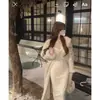 Vestido sexy de manga larga con cuello en V y lazo para mujer, ropa de otoño e invierno 2023, nuevo vestido elegante ajustado que adelgaza, de longitud media
