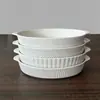 Fuente de cerámica blanca pura para hornear de doble asa para uso doméstico, Bol ovalado para hornear en horno, Bol para ensalada de frutas, Fuente de cerámica rayada, Plato para pescado