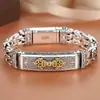 Pulseira Masculina Retro Tendência Yu Hong Prata Moda Criativa Personalidade Joia Padrão Vajra Paz Corrente Venda Direta da Fábrica