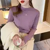 2024 Nuevo Conjunto de Otoño e Invierno Chaqueta de Punto Base de Cuello Semialto para Mujer Top Delgado con Efecto Adelgazante