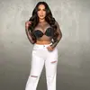 C6355 Aliexpress Amazon Moda Europea y Americana para Mujer Top de Malla Color Sólido con Pedrería y Perlas Conjunto de una Sola Pieza