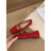 Aumento Interno Lazo Zapatos de Ballet Zapatos de Mujer 2025 Primavera y Verano Rojos Pequeños Franceses Mary Jane Zapatos de Noche