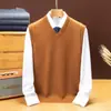 Chaleco de punto grueso y cálido con cuello en V para hombre, nuevo chaleco sin mangas anti-pilling para otoño e invierno para hombre