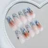 Rubor Azul Suave y Elegante con Finas Líneas Brillantes, Estilo Dulce y Femenino, Uñas Portables, Arte de Uñas Removible, 24 Piezas
