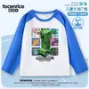 Camiseta de manga comprida Minecraft para meninos, nova camiseta básica de primavera e outono, algodão puro com estampa Minecraft