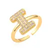 Austrália e antigo venda cruzada de nicho de luxo banhado a cobre ouro 18K 26 letras inglesas anel de zircônia anel joker feminino