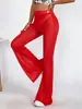 Calça de Verão Nova Europeia e Americana Transparente de Renda com Barra Flare Moda Verão Sexy de Cintura Alta Respirável Casual