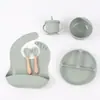 Plato de Cena de Silicona Babero para Bebé Tazón para Bebé Niños Vajilla Tenedor Taza para Snacks Anticaída traje Transfronterizo en stock Comer