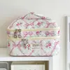 Bolsa de Cosméticos Rosa con Flor y Lazo de Doble Capa de Alto Valor Portátil Linda Bolsa de Almacenamiento Portátil Bolsa de Artículos de Tocador de Gran Capacidad