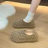 Zapatos de algodón personalizados para mujer, mules retro de punta redonda con suela gruesa, diseño de lunares estilo coreano, nueva colección 2026, estilo slip-on